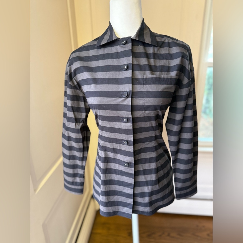 Prada Black and Gray Striped Blouse
